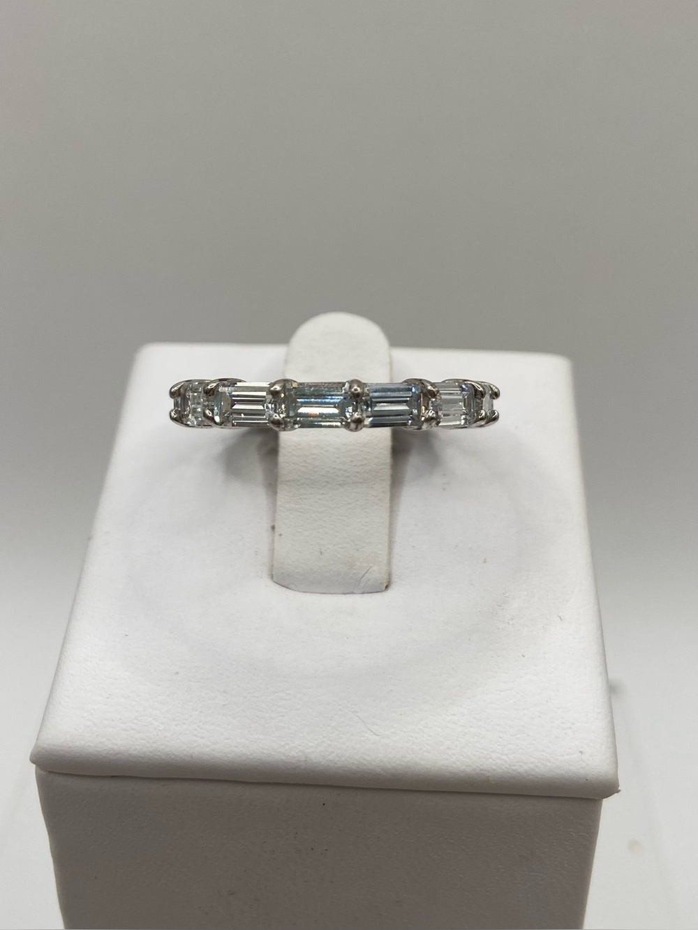 Sterling Silver 925 East West Emerald Cut Simulated Diamond Eternity Band Ring 7